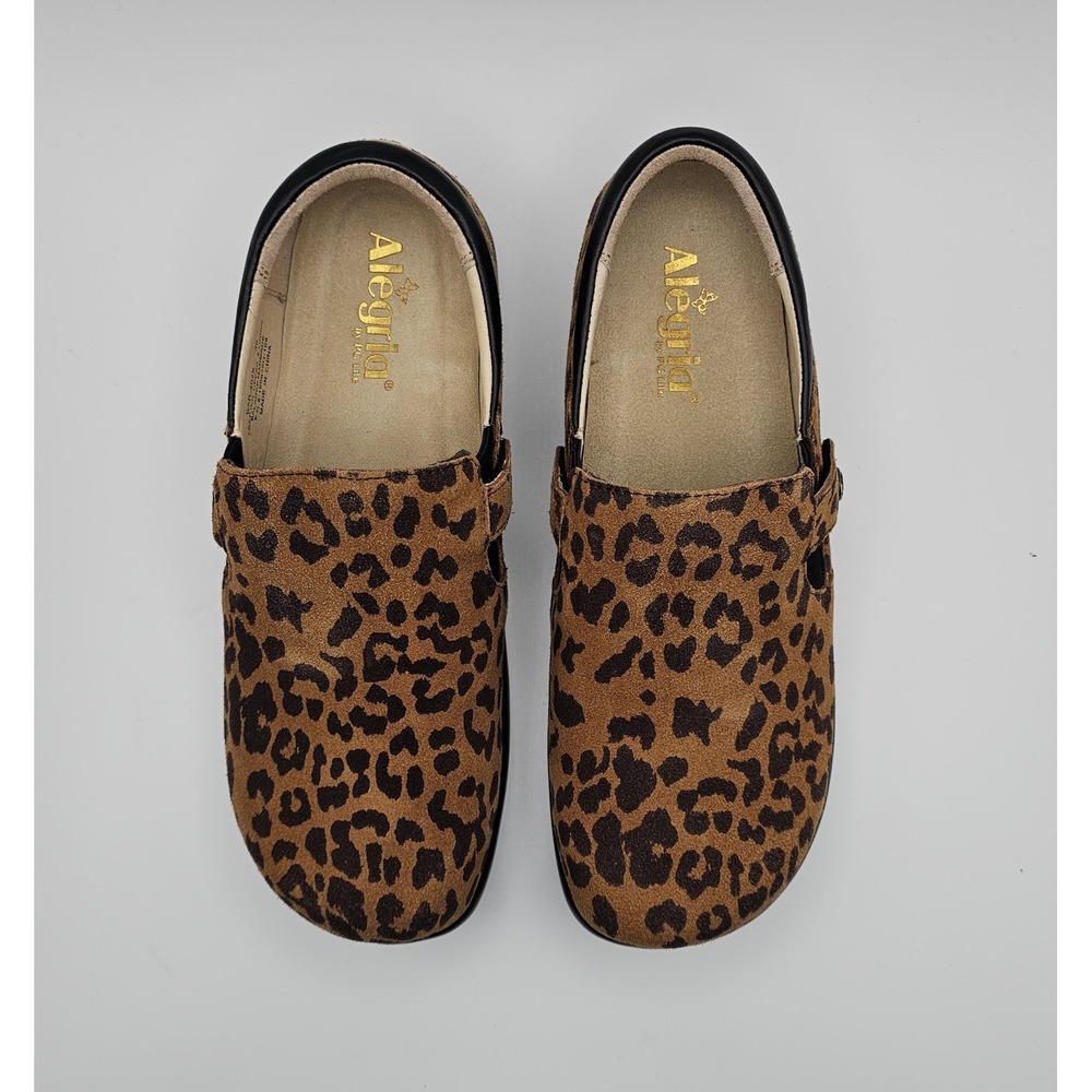 Alegria Kara Leopard Print Suede Leather Slip On EU 40 US 9.5-10 Brown Comfort - Picture 4 of 10